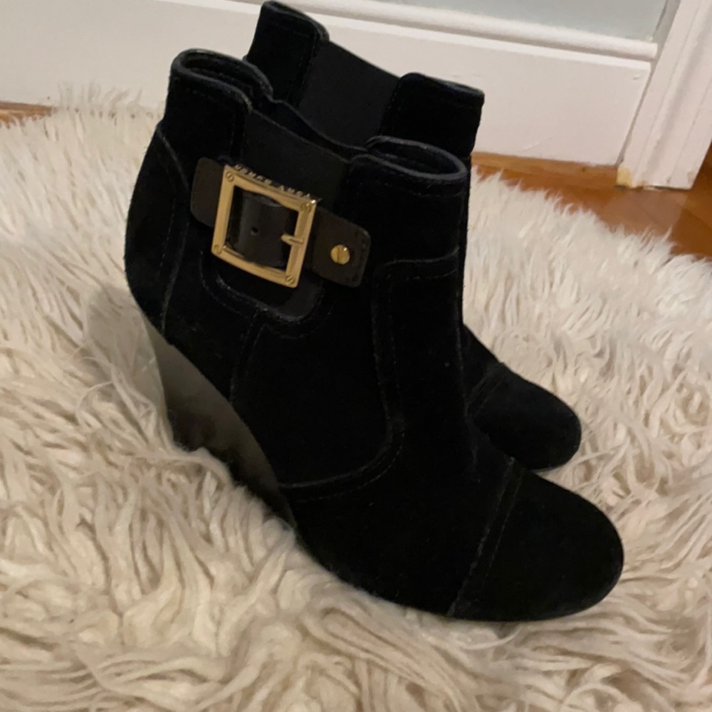 Tory Burch black suede wedge boots